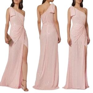 Mac Duggal Pearl Beaded Sequins Pink One Shoulder Formal Long Maxi Dress NWT